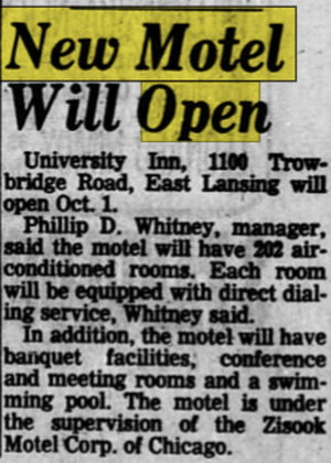 University Inn - Sep 08 1966 Article (newer photo)